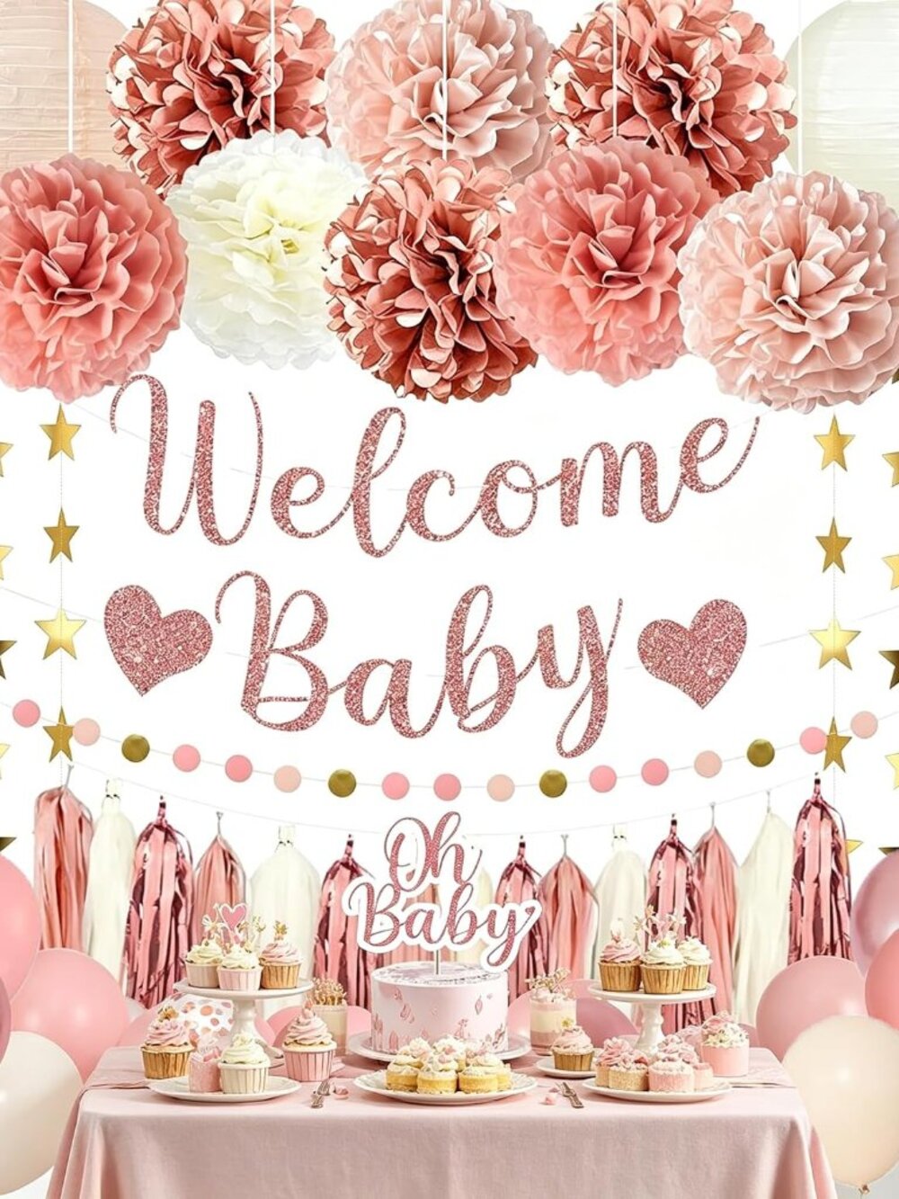 Rose Gold Baby Shower Decorations for Girl Welcome Baby Banner